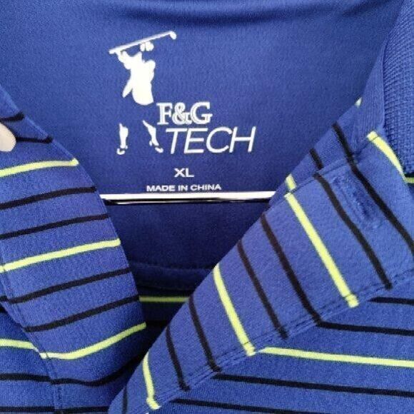 F&G Tech‎ Polo Shirt Men XL Blue Striped Golf Travel Beach Vacation Activewear - Picture 3 of 5
